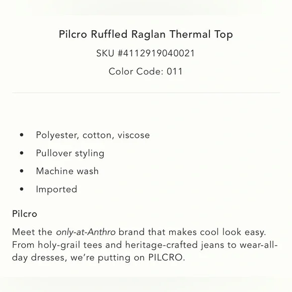 NWT new medium Anthropologie pilcro ruffled raglan thermal long sleeve top plum